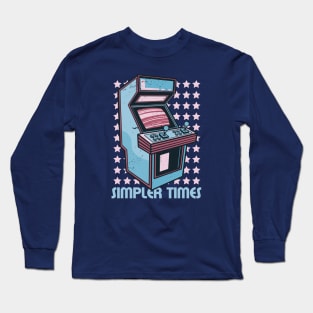 Retro Arcade Machine Simpler Times // Vintage Gamer Cartoon Long Sleeve T-Shirt